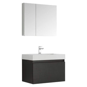 Fresca FVN8007BW Fresca Mezzo 30" Black Wall Hung Modern Bathroom Vanity w/ Medicine Cabinet