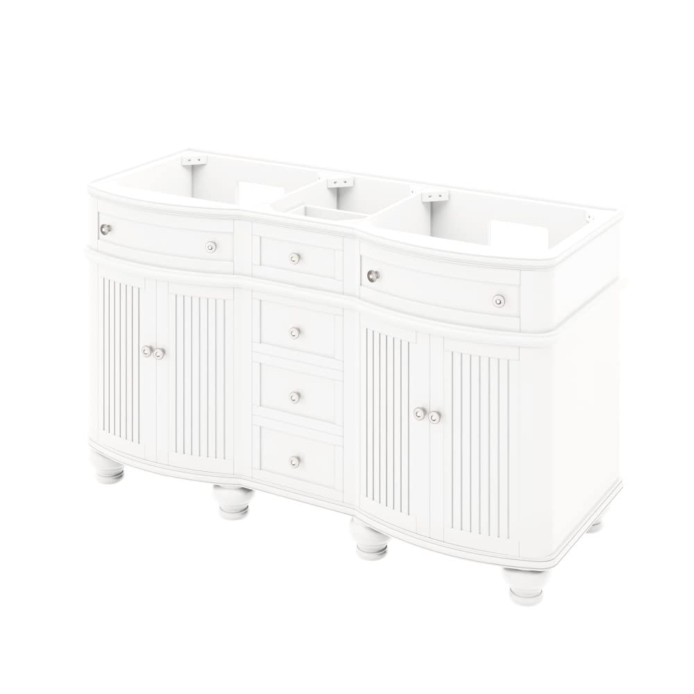 Jeffrey Alexander VKITCOM60WHWCO 60" White Compton Vanity, double bowl, Compton-only White Carrara Marble Vanity Top, two undermount oval bowls