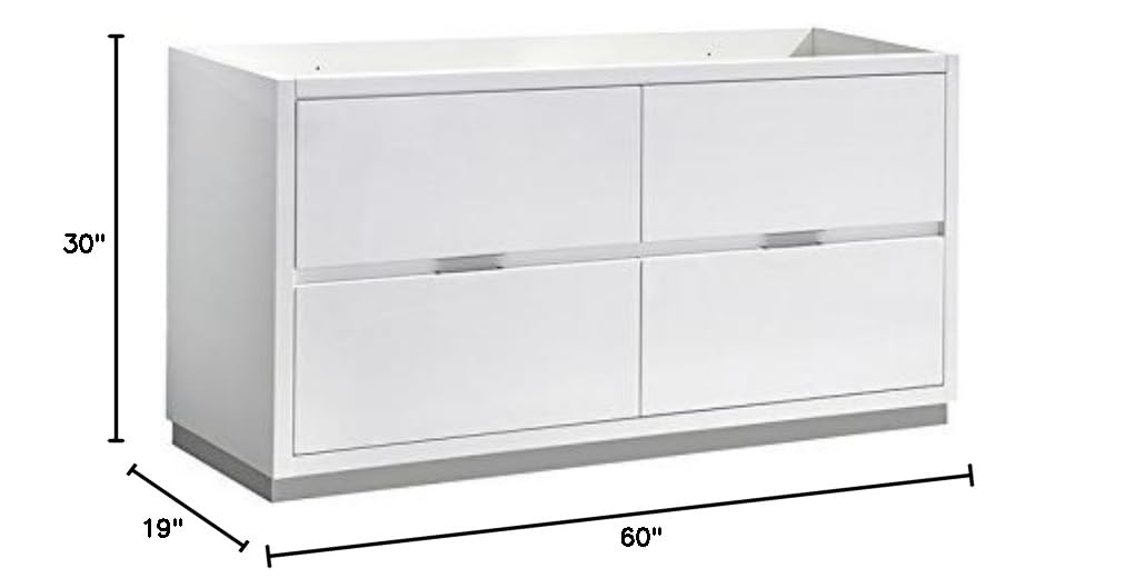 Fresca FCB8460WH-D Fresca Valencia 60" Glossy White Free Standing Double Sink Modern Bathroom Cabinet