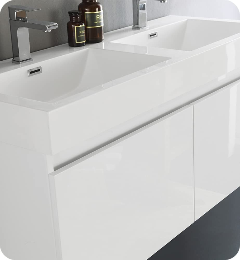 Fresca FCB8012WH Fresca Mezzo 48" White Wall Hung Double Sink Modern Bathroom Cabinet