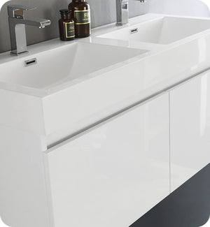 Fresca FCB8012WH Fresca Mezzo 48" White Wall Hung Double Sink Modern Bathroom Cabinet