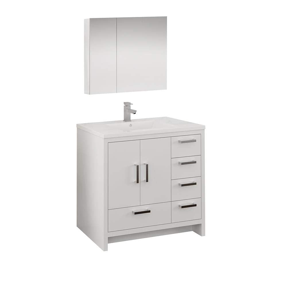 Fresca FVN9436WH-R Fresca Imperia 36" Glossy White Free Standing Modern Bathroom Vanity w/ Medicine Cabinet - Right Version