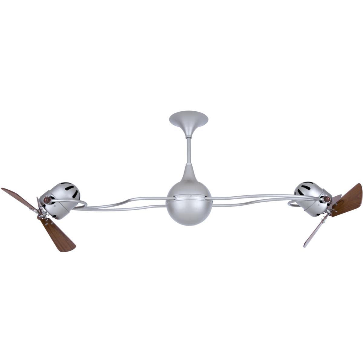 Matthews Fan IV-BN-WD Italo Ventania 360° dual headed rotational ceiling fan in brushed nickel with solid sustainable mahogany wood blades.