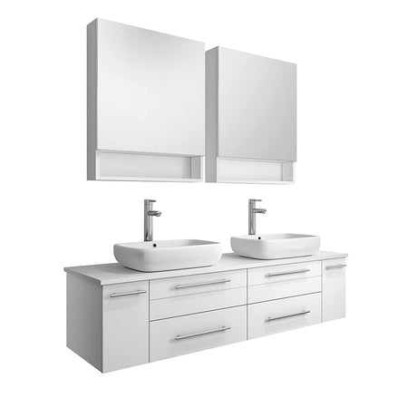 Fresca FVN6160ES-VSL-D Fresca Lucera 60" Espresso Wall Hung Double Vessel Sink Modern Bathroom Vanity w/ Medicine Cabinets