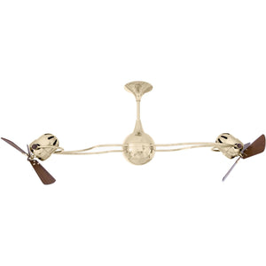 Matthews Fan IV-PB-WD Italo Ventania 360° dual headed rotational ceiling fan in polished brass finish with solid sustainable mahogany wood blades.