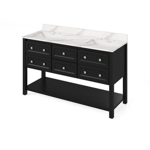 Jeffrey Alexander VKITADL60BKCQR 60" Black Adler Vanity, double bowl, Calacatta Vienna Quartz Vanity Top, two undermount rectangle bowls