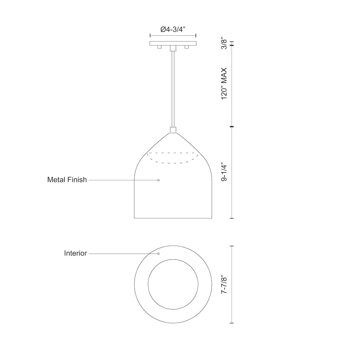 Kuzco PD9108-BK/BK HELENA 8" PENDANT OUTER BLACK INNER BLACK SHADE 12W 120VAC LED 3000K 90CRI