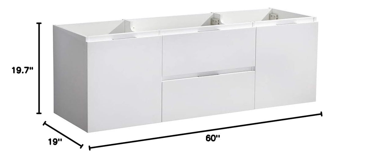 Fresca FCB8360WH Fresca Valencia 60" Glossy White Wall Hung Single Sink Modern Bathroom Cabinet