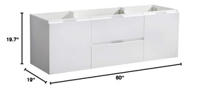 Fresca FCB8360WH Fresca Valencia 60" Glossy White Wall Hung Single Sink Modern Bathroom Cabinet
