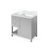Jeffrey Alexander VKITAST36GRCQR 36" Grey Astoria Vanity, right offset, Calacatta Vienna Quartz Vanity Top, undermount rectangle bowl