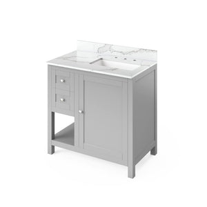Jeffrey Alexander VKITAST36GRCQR 36" Grey Astoria Vanity, right offset, Calacatta Vienna Quartz Vanity Top, undermount rectangle bowl