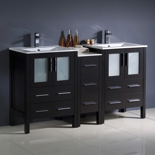 Fresca FCB62-241224GO-I Fresca Torino 60" Gray Oak Modern Double Sink Bathroom Cabinets w/ Integrated Sinks