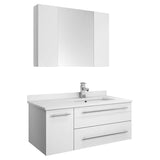 Fresca FVN6136WH-UNS-R Fresca Lucera 36" White Wall Hung Undermount Sink Modern Bathroom Vanity w/ Medicine Cabinet - Right Version