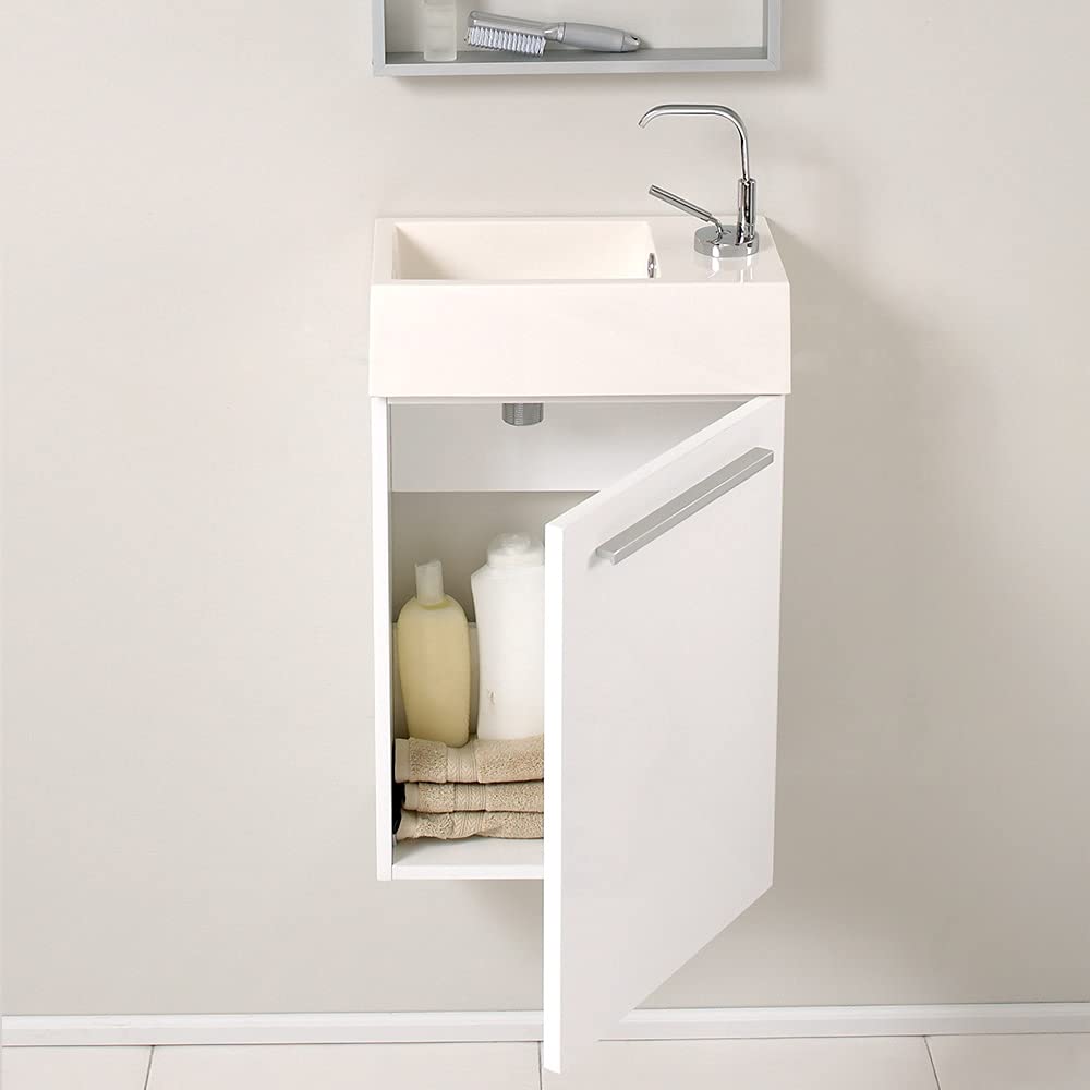 Fresca FCB8002WH-I Fresca Pulito 16" Small White Modern Bathroom Vanity w/ Integrated Sink