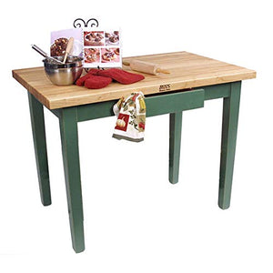 John Boos C3624C-BS Cream Finish Basil Green Base Maple Classic Country Work Table with Casters, 36 x 24 1.75 inch - 1 each.