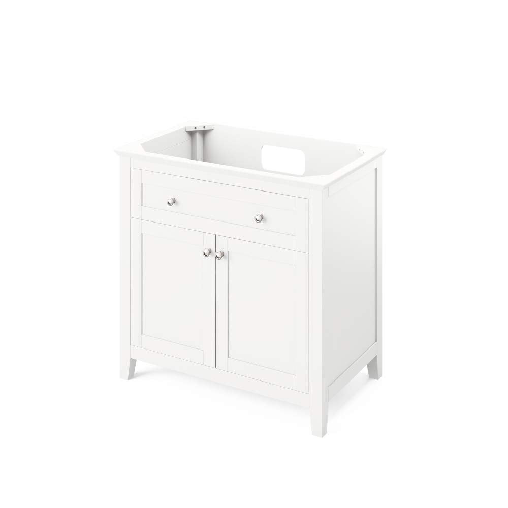 Jeffrey Alexander VKITCHA36WHWCR 36" White Chatham Vanity, White Carrara Marble Vanity Top, undermount rectangle bowl