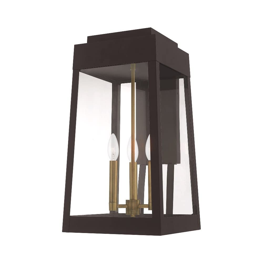 Livex Lighting 20858-12 Oslo - 20" Three Light Outdoor Wall Lantern, Satin Brass Finish with Clear Glass