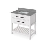 Jeffrey Alexander VKITWAV36WHSGR 36" White Wavecrest Vanity, Steel Grey Cultured Marble Vanity Top, undermount rectangle bowl