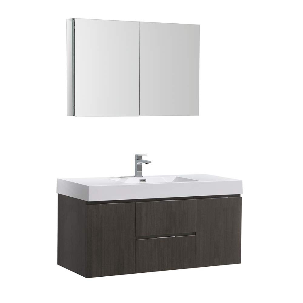 Fresca FVN8348GO Fresca Valencia 48" Gray Oak Wall Hung Modern Bathroom Vanity w/ Medicine Cabinet