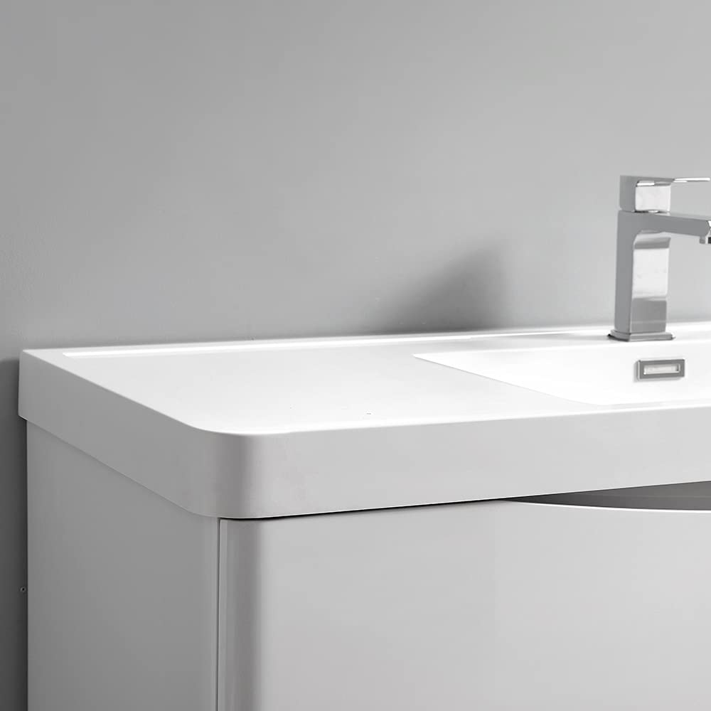 Fresca FCB9048WH-D-I Fresca Tuscany 48" Glossy White Wall Hung Modern Bathroom Cabinet w/ Integrated Double Sink