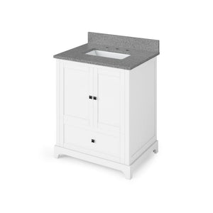 Jeffrey Alexander VKITADD30WHSGR 30" White Addington Vanity, Steel Grey Cultured Marble Vanity Top, undermount rectangle bowl
