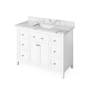 Jeffrey Alexander VKITCHA48WHCQR 48" White Chatham Vanity, Calacatta Vienna Quartz Vanity Top, undermount rectangle bowl