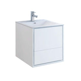 Fresca FCB9224WH-I Fresca Catania 24" Glossy White Wall Hung Modern Bathroom Cabinet w/ Integrated Sink