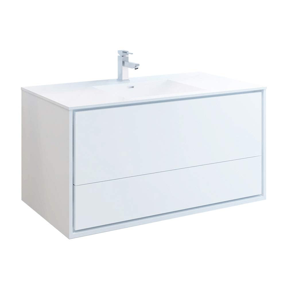 Fresca FCB9248WH-I Fresca Catania 48" Glossy White Wall Hung Modern Bathroom Cabinet w/ Integrated Sink