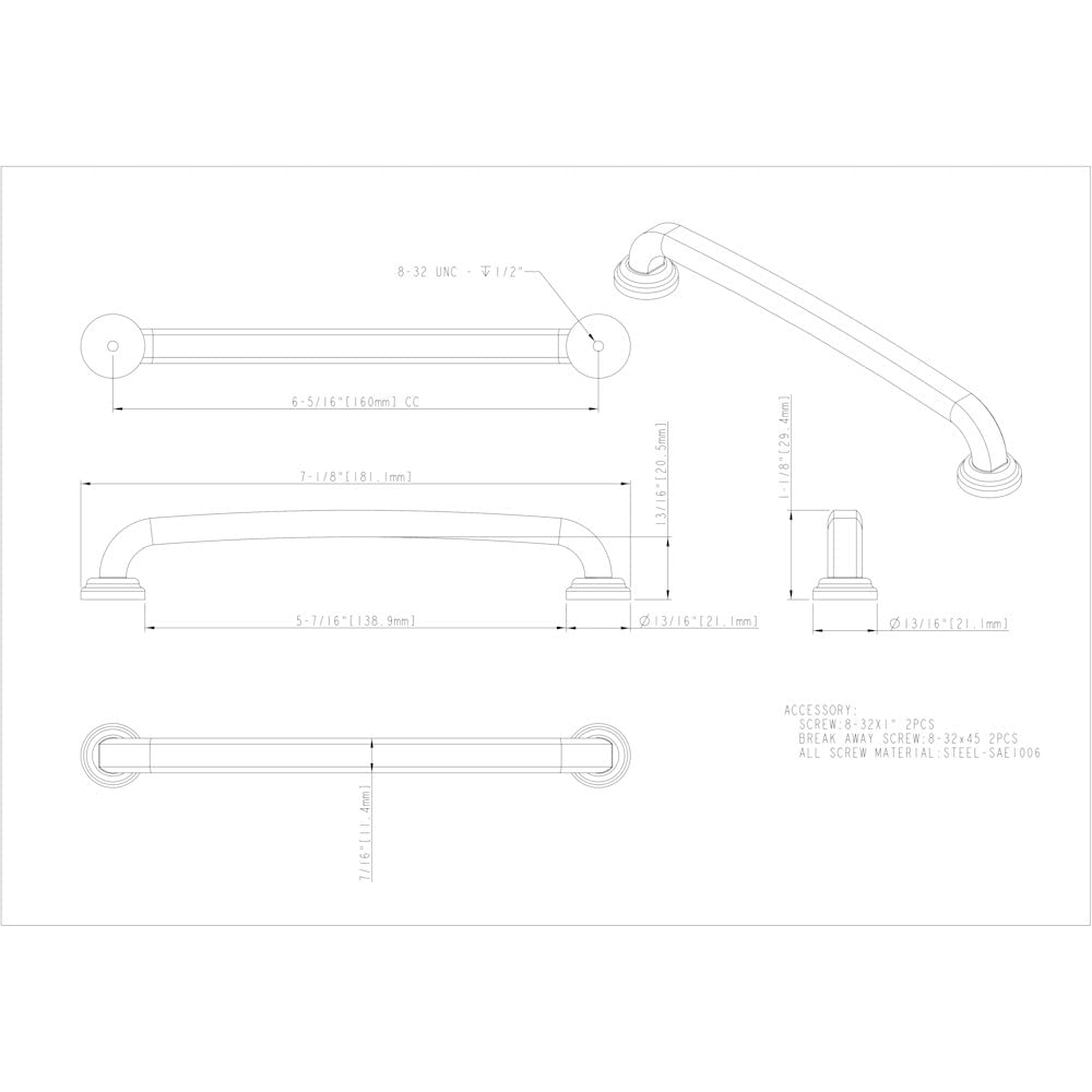Jeffrey Alexander 527-160SIM 160 mm Center-to-Center Distressed Antique Silver Bremen 1 Cabinet Pull