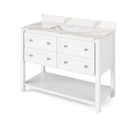 Jeffrey Alexander VKITADL48WHCQR 48" White Adler Vanity, Calacatta Vienna Quartz Vanity Top, undermount rectangle bowl