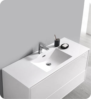 Fresca FVN9248WH Fresca Catania 48" Glossy White Wall Hung Modern Bathroom Vanity w/ Medicine Cabinet