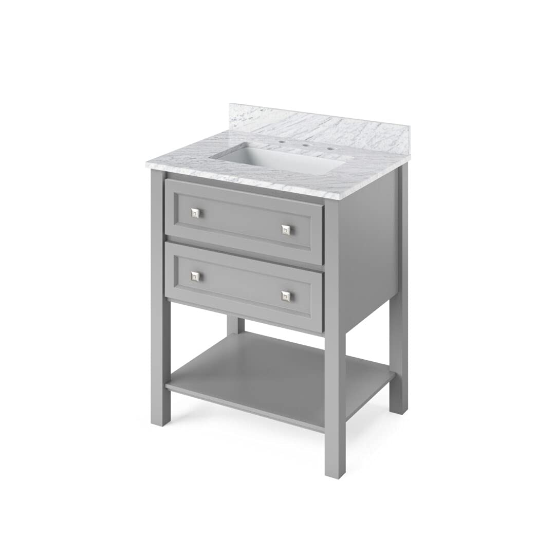 Jeffrey Alexander VKITADL30GRWCR 30" Grey Adler Vanity, White Carrara Marble Vanity Top, undermount rectangle bowl