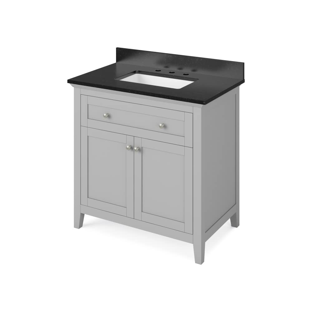 Jeffrey Alexander VKITCHA36GRBGR 36" Grey Chatham Vanity, Black Granite Vanity Top, undermount rectangle bowl