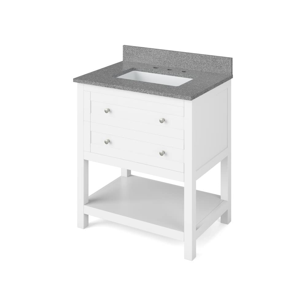 Jeffrey Alexander VKITAST30WHSGR 30" White Astoria Vanity, Steel Grey Cultured Marble Vanity Top, undermount rectangle bowl