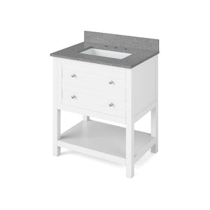 Jeffrey Alexander VKITAST30WHSGR 30" White Astoria Vanity, Steel Grey Cultured Marble Vanity Top, undermount rectangle bowl