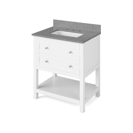 Jeffrey Alexander VKITAST30WHSGR 30" White Astoria Vanity, Steel Grey Cultured Marble Vanity Top, undermount rectangle bowl