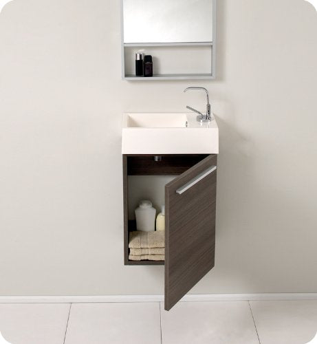 Fresca FVN8002GO Fresca Pulito 16" Small Gray Oak Modern Bathroom Vanity w/ Tall Mirror