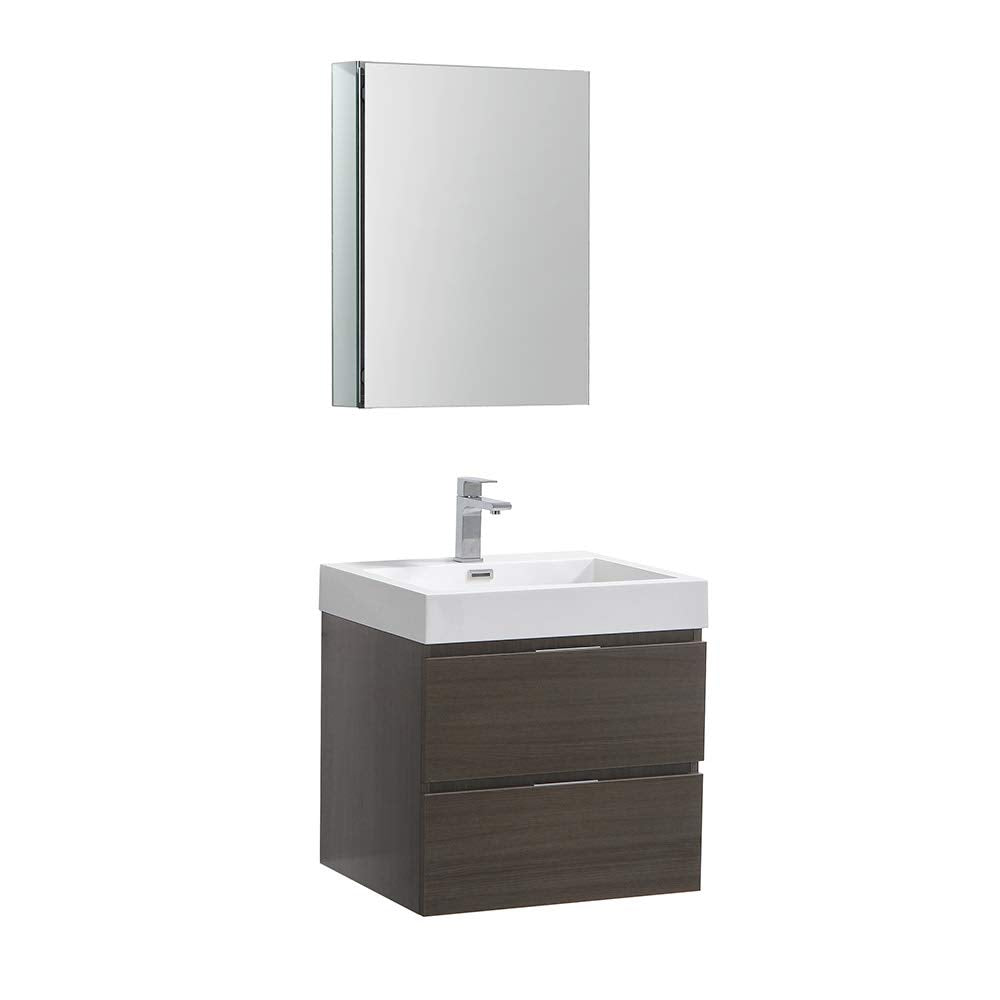 Fresca FVN8324GO Fresca Valencia 24" Gray Oak Wall Hung Modern Bathroom Vanity w/ Medicine Cabinet