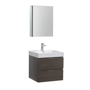 Fresca FVN8324GO Fresca Valencia 24" Gray Oak Wall Hung Modern Bathroom Vanity w/ Medicine Cabinet