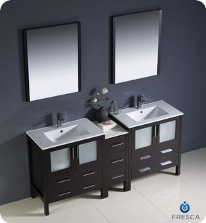 Fresca FVN62-301230ES-UNS Fresca Torino 72" Espresso Modern Double Sink Bathroom Vanity w/ Side Cabinet & Integrated Sinks