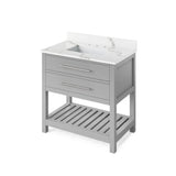 Jeffrey Alexander VKITWAV36GRCQR 36" Grey Wavecrest Vanity, Calacatta Vienna Quartz Vanity Top, undermount rectangle bowl