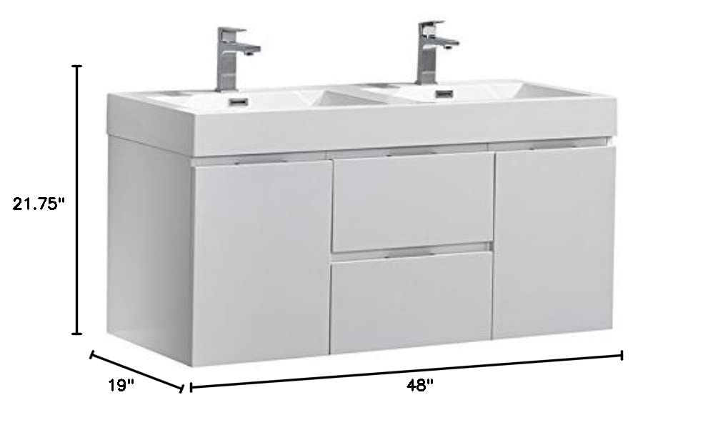 Fresca FCB8348WH-D-I Fresca Valencia 48" Glossy White Wall Hung Double Sink Modern Bathroom Vanity