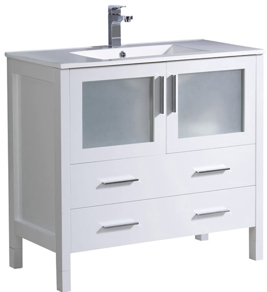 Fresca FCB6236WH-I Fresca Torino 36" White Modern Bathroom Cabinet w/ Integrated Sink