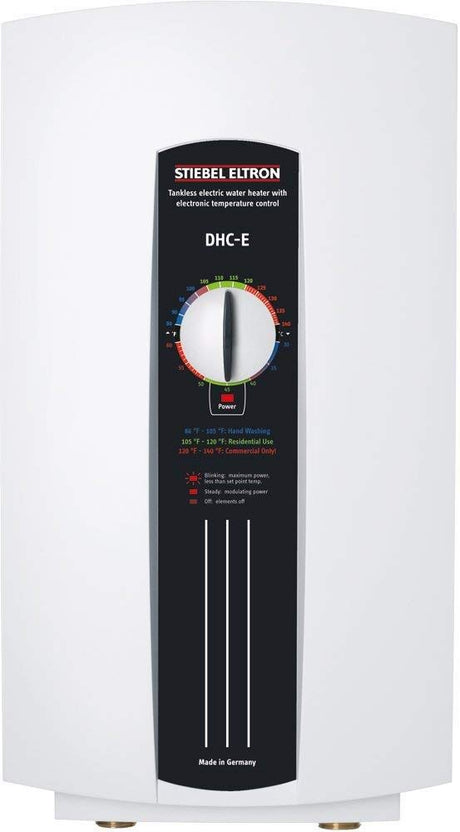 Stiebel Eltron 230628 Model DHC-E 12 Single or Multi-Point-of-Use Tankless Electric Water Heater, 240V, 12kW, 50A, Single 50/60 Hz Phase, 150 PSI/10 BAR Working Pressure, Switchable Output