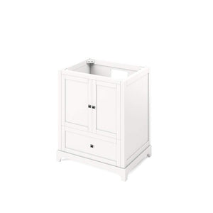 Jeffrey Alexander VKITADD30WHWCR 30" White Addington Vanity, White Carrara Marble Vanity Top, undermount rectangle bowl