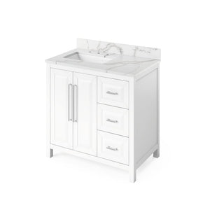 Jeffrey Alexander VKITCAD36WHCQR 36" White Cade Vanity, left offset, Calacatta Vienna Quartz Vanity Top, undermount rectangle bowl