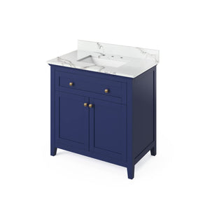 Jeffrey Alexander VKITCHA36BLCQR 36" Hale Blue Chatham Vanity, Calacatta Vienna Quartz Vanity Top, undermount rectangle bowl