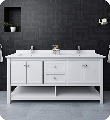 Fresca FCB2372WH-D Fresca Manchester 72" White Traditional Double Sink Bathroom Cabinet