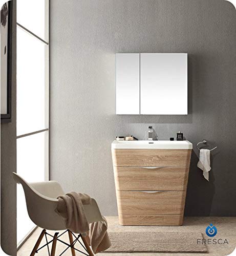 Fresca FCB8532WK-I Fresca Milano 32" White Oak Modern Bathroom Cabinet w/ Integrated Sink