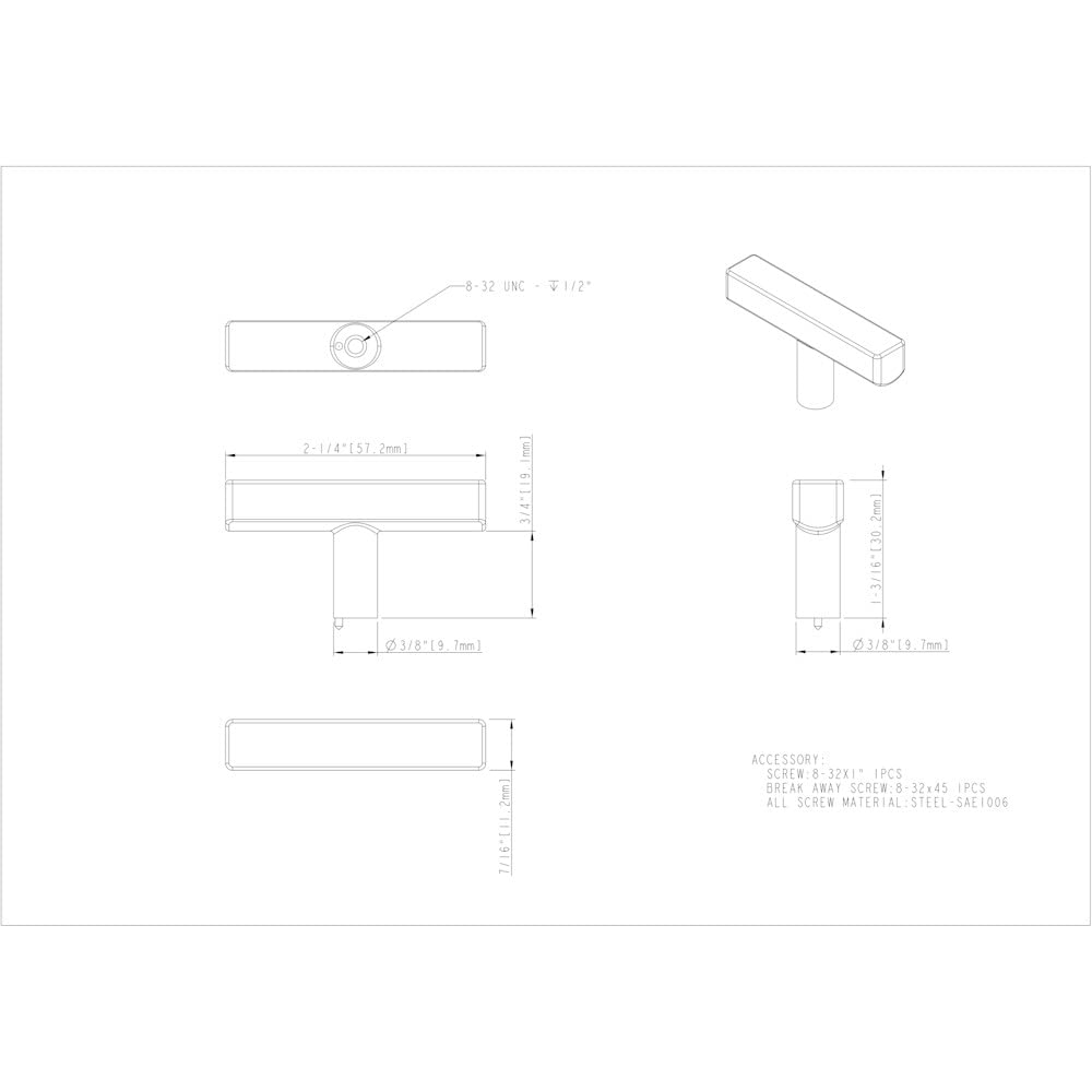 Jeffrey Alexander 845TL-SN 2-1/4" Satin Nickel Dominique Cabinet "T" Knob